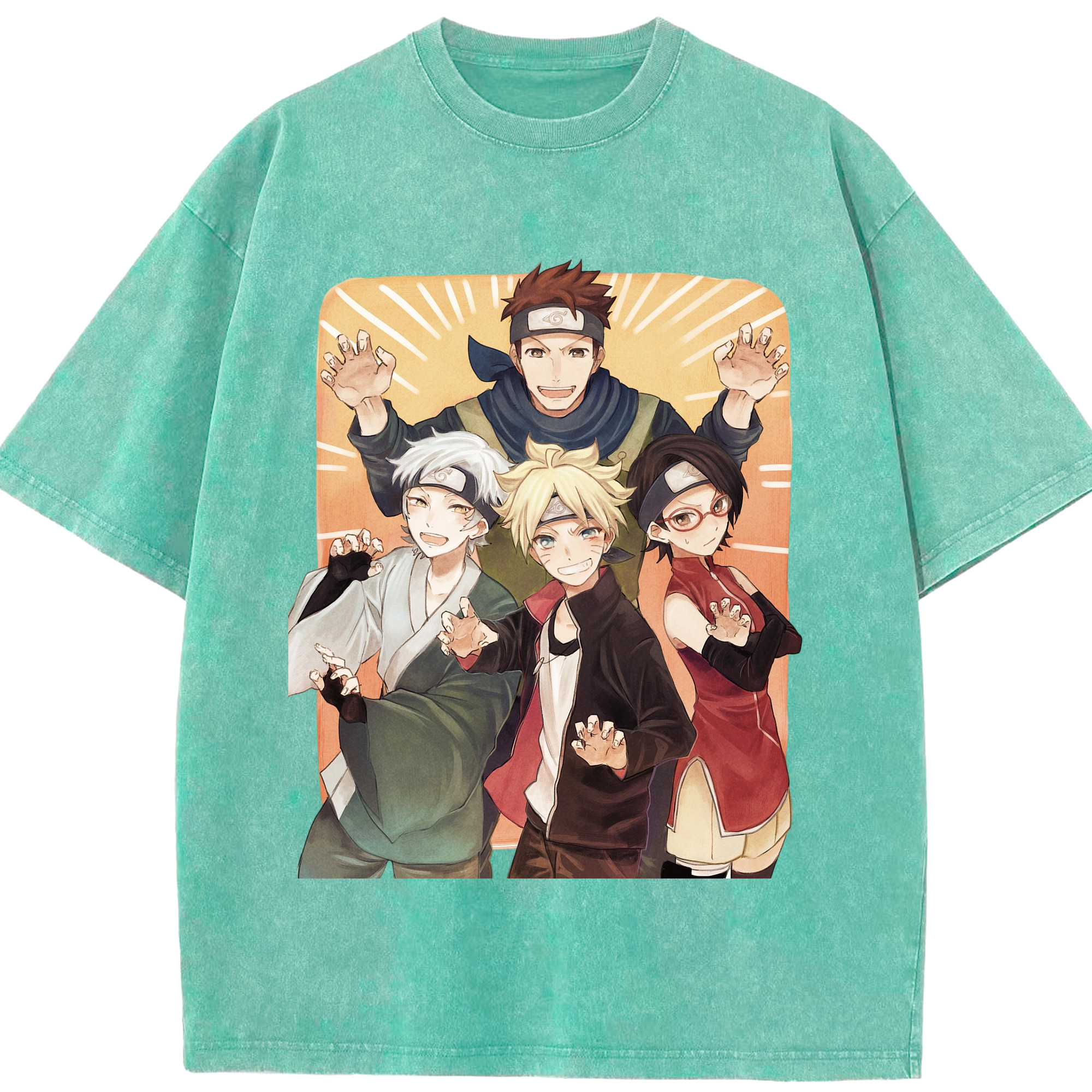 （画像用） NARUTO -ナルト- うちは サラダ Uchiha Sarada 綿100% ヴィンテージ風 半袖Tシャツ（フロントプリント）